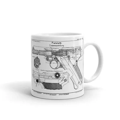 German P08 Luger Pistol Coffee Tea Mug - WW1 Patent Print Ceramic Military Mug • $19.95