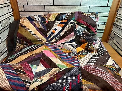 Vintage Quilt Made From Neck Ties Heavy 8' X 8' Same Day QuikShip • $199.11