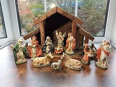 Vintage Wooden Nativity Set With 11 Porcelain Figures • £25