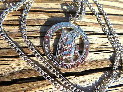 Nos Vintage Chain Necklace St Christopher Metal Charm Safety Catholic Pendant • $19.99