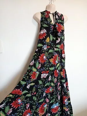 Sussan Size 16 Dress Maxi Black Floral Print Black Tassle • $25