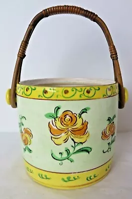 Vintage Ceramic Ice Bucket Flowers Design Orange Yellow Green Bamboo #10307 • $14.24