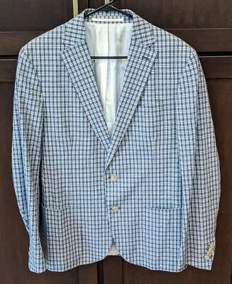 Alessandro Cantarelli Sports Coat Blazer Seersucker Blue White Plaid Italy - 52 • $149.99