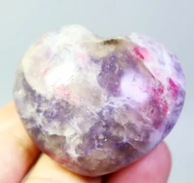 Natural Marvelous Lepidolite Purple Mica&Red Tourmaline Quartz Crystal  Heart • $1.04