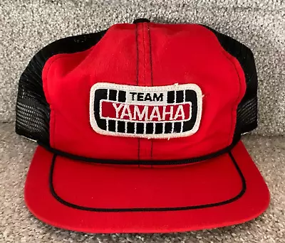 Vintage Team Yamaha Hat Cap Snap Back Trucker Style Red Black Patch • $26