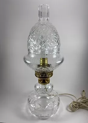 Vintage WATERFORD CRYSTAL Electric 2 Piece Hurricane Lamp Acorn Shade 17.5” Tall • $350