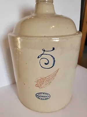 Vintage Red Wing 5 Gallon Jug Crock Whiskey Shoulder Redwing Minnesota Stoneware • $79.95