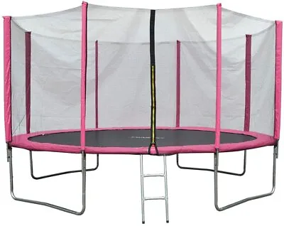 Trampoline With Safety Net Padded Poles And Ladder Blue/Pink - 8ft/10/12ft • £249.99