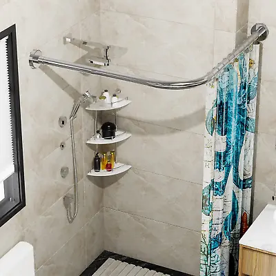 Sikaiqi Stretchable 304 Stainless L Shaped Bathroom Bathtub Corner Shower Rod • $54.99
