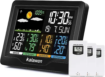 Weather Forecast Station W/ 3 Outdoor Sensors MSF Wireless Digital Alarm Clock • £44.21