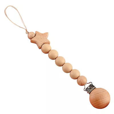 Wood Baby Pacifier Chain Toy Teethers Clips Baby Pacifier Holder Leash • $8.73