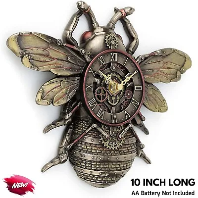 Unique Steampunk Bee Wall Clock Antique Bronze Color Gear Sculpture Room Decor • $125.12