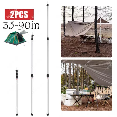 2Pcs Aluminum Camping Awning Tarp Poles Telescopic Tent Pole Adjustable 90-230cm • $29.99