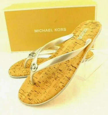 MICHAEL KORS Size 11 M Silver Jelly PVC Cork Women Flip Flop Sandal MSRP $59 • $39.99