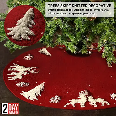 3D Knitted Christmas Tree Skirt Base Cover Xmas Mat Ornaments Decoration Red • £12.99