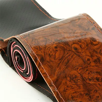 Universal Peach Wood Leather DIY Car Steering Wheel Cover Auto Protection Needle • $15.20