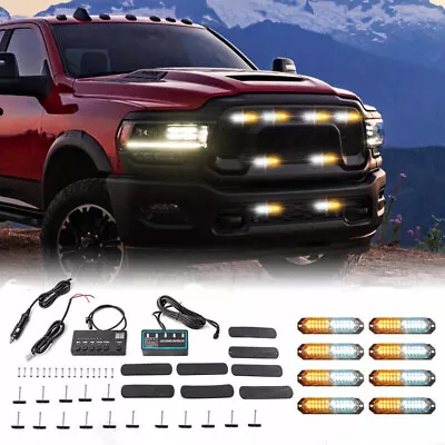 8 X 12-LED Car Emergency Beacon Warning Hazard Flash Strobe Lights Amber/White  • $50.85