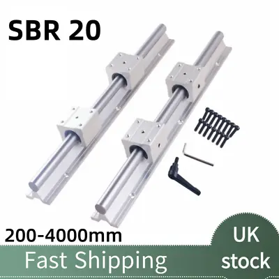 2x SBR20-200mm~4000mm Linear Silde Rail Guide Shaft 4x SBR20UU Bearing Block CNC • £32