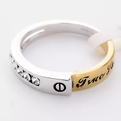 R3049 'True Love' Engraved Ring 2-Tone Band 18KGP Rhinestone Size K1/2 - S • £5.99