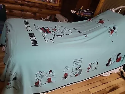 Vintage 1966 CHARLIE BROWN Snoopy Peanuts BEDSPREAD Blanket Rare Color • $69.99