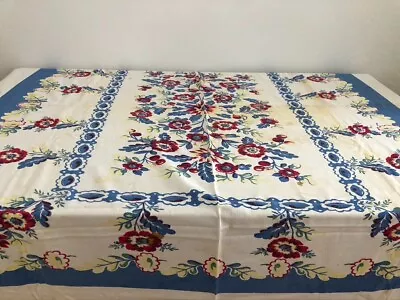 Vintage Tablecloth Large. Flowers And Fruit 65 1/2  X 75  Cotton • $26