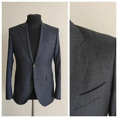 Hackett London Mens Wool Check Navy Blue Blazer Jacket IT 48 / US 38 • $55