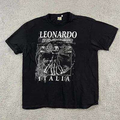 Vintage Leonardo Da Vinci Vitruvian Man Figure Print T Shirt Old Art Sz XL Italy • $84.99