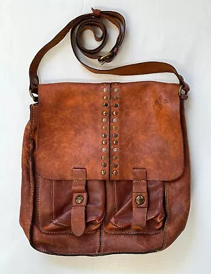 Patricia Nash Armeno Tan Brown Leather Studded Crossbody Messenger Bag • $95