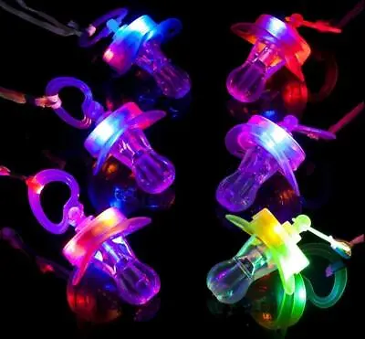 Light Up Pacifiers LED Party Glow Whistle Flashing Lanyard Party Wave 12 Pack • $12.45