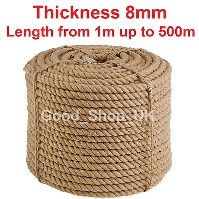 £5.99 • Buy 8 Mm Thick Heavy Duty Jute Rope High Quality Twisted Braided Garden Decking Cord