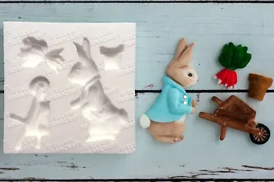 Silicone Mould Peter Rabbit  Inspired Wheelbarrow Bunny Easter Christening M168 • £11.50