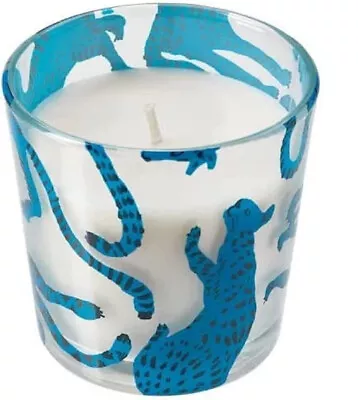 IKEA MEDKAMPE Scented Candle In Glass Cat/Freshly-Picked Blueberries Blue • £9.99