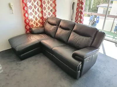 Double Recliner Black Leather Lounge • $1450