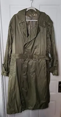 Vtg US Army Military Long Trench Duster Rain Coat Jacket 60s Green Nylon Size 46 • $45