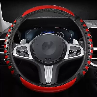 Car Steering Wheel Cover Carbon Fiber For Volvo Suv Truck 14in Type O Black Red • $33.50