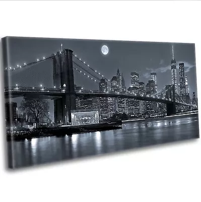 Canvas Print New York City Manhattan Skyline At Night Panoramic Framed Wall Art • £29.99