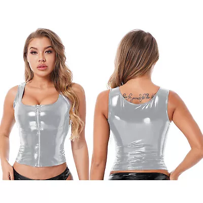 £16.79 • Buy UK Womens Shiny Patent Leather Crop Tops Sleeveless Tank Vest Lingerie Clubwear