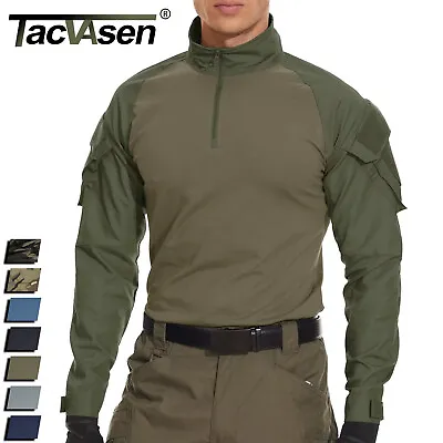 Mens Tactical Shirt Ripstop Military Work 1/4 Zip Army Training Quick Dry Shirts • $30.98