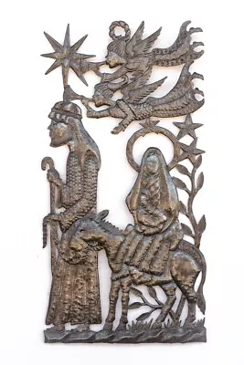 Handmade Religious Haitian Metal Art Flight To Egypt Religious Decor Upcycled • $129
