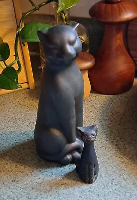 Vintage Black Matte Ceramic Cat Kitty Panther Figurine Lot 2 Mid Century Decor  • $22.50