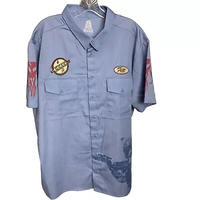 Star Wars Boba Fett Bounty Hunter Blue Mechanic's Garage Work Shirt Men's XL • $29