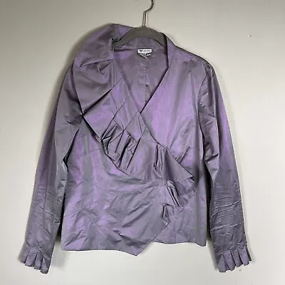 Vintage Worth Polyester Iridescent Purple Blouse Top Sz 14 Ruffle Front  Pleated • $16.99