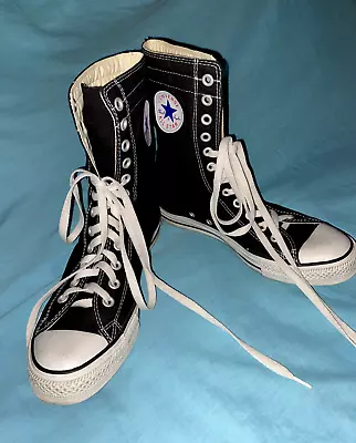 Vintage CONVERSE ALL STAR Chuck Taylor RARE 12 Hole Hi Top Black W9 M7 • $60