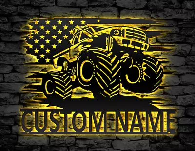 Personalized Monster Truck Name Sign Decoration For RoomMonster Truck LED Decor • $135.99