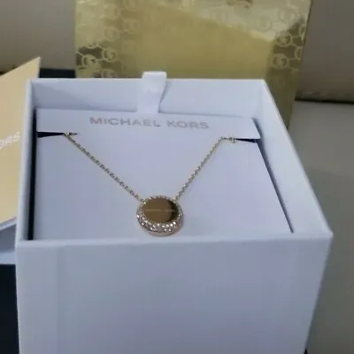 New In Box MICHAEL KORS Gold Tone CRYSTAL Pave Round Pendant Necklace MSPR $85 • $55