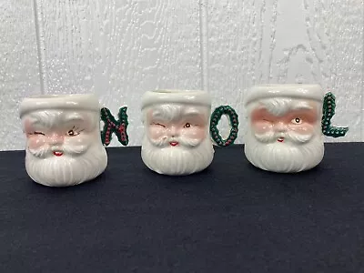 Vtg Christmas Santa Claus Winking Mugs Cups NOEL Missing E Lot Of 3 • $69.99