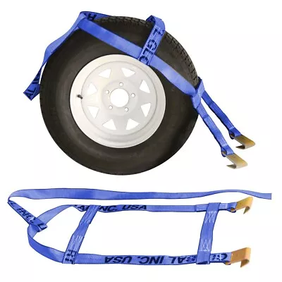 (2x) Blue Demco Tow Dolly Straps Wheel Basket Flat Hooks Kar Kaddy Auto Hauler • $39.98