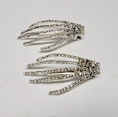 [SET OF (2)TWO] Skeleton Hand Shiny Crystal Spsrkling Hair Clip HALLOWEEN SPOOKY • $4.38