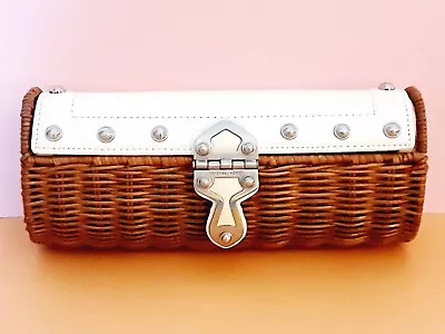 Rare Michael Kors Santorini Rattan Wicker Clutch W/ Ivory White Leather • $27.99