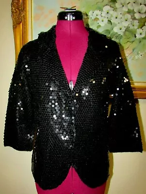 My Favorite Thing By Colleen Lopez Sz S Blk Sequined 2 Button Sweater Blazer Euc • $42.30